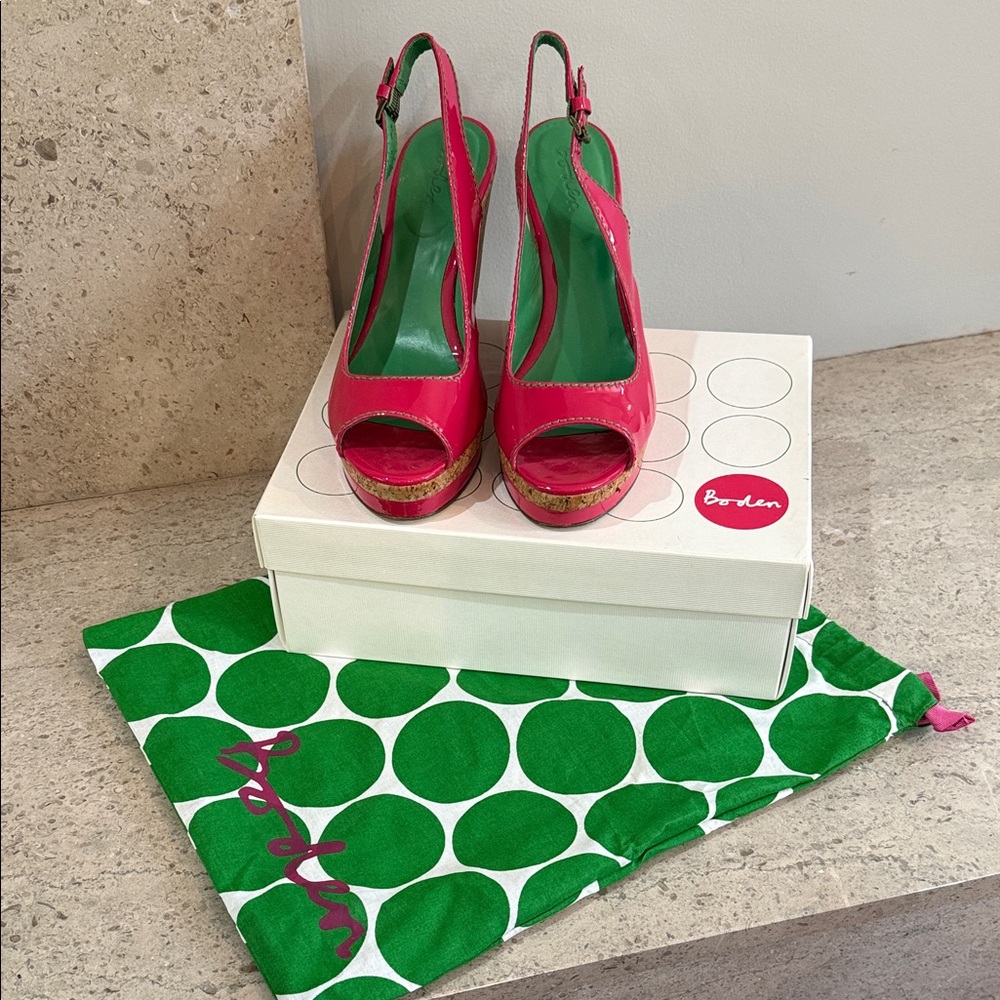 Boden Women’s Patten Leather Slingback Wedge Heels w/Dustbag. Size 8